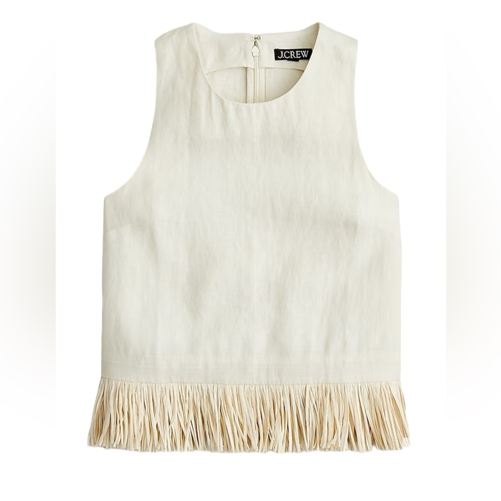 NWT J.Crew Collection Fringe Trim Tank Top in Natural Linen